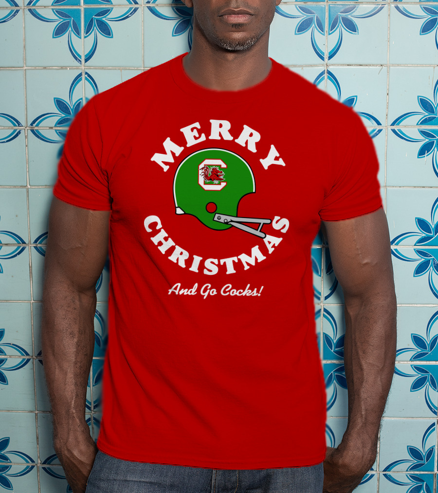 Merry Christmas And Go Cocks Football Helmet T-Shirt