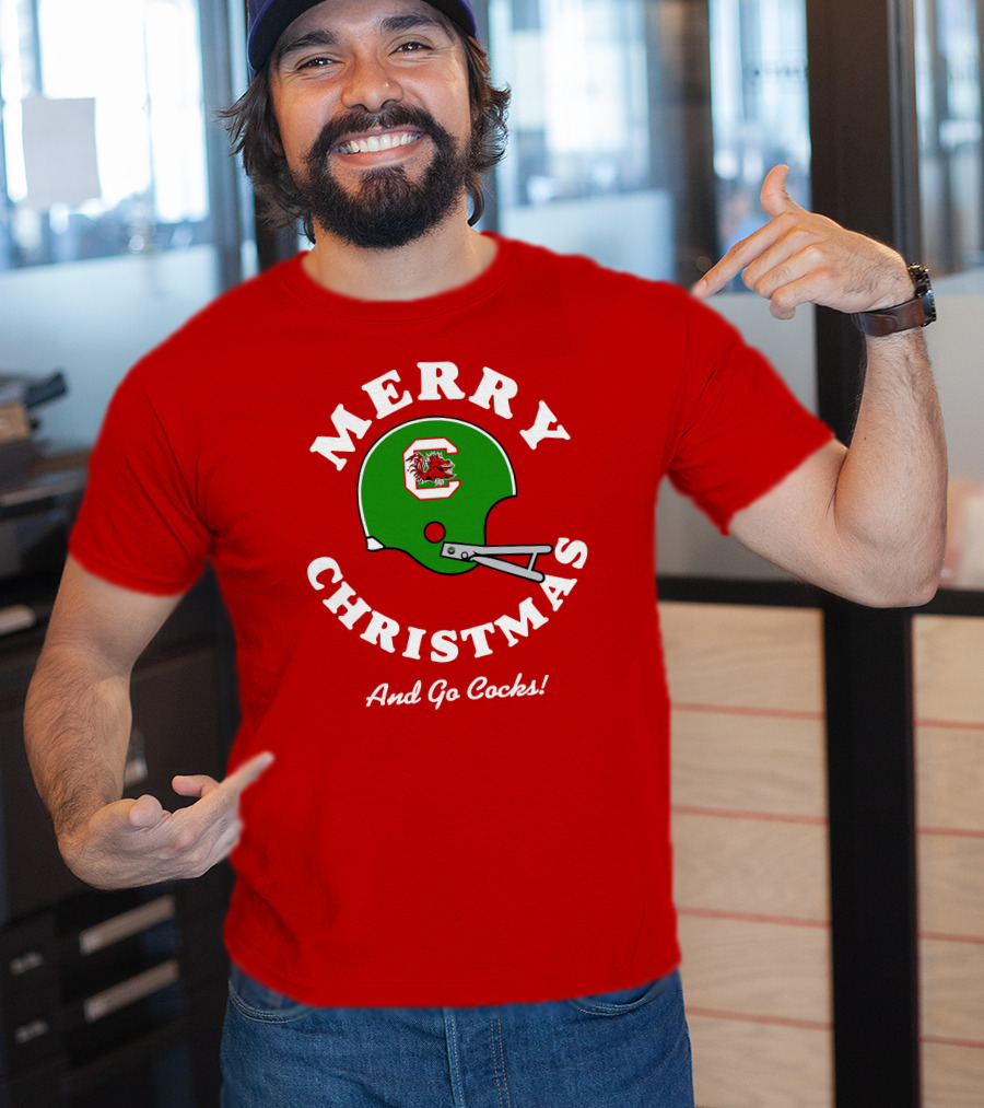 Merry Christmas And Go Cocks Football Helmet T-Shirt