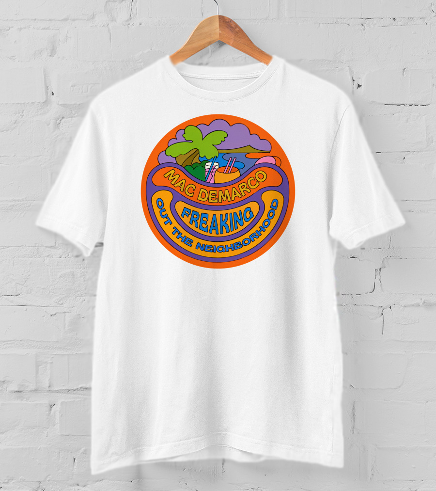 Mac Demarco Freaking Out The Neighborhood Colorful Retro Design With Beach And Palm Tree Elements T-Shirt