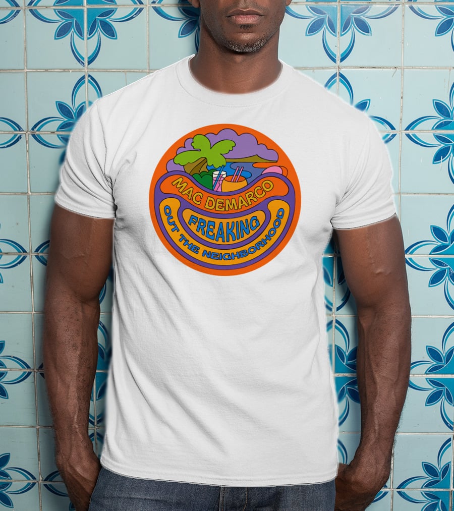 Mac Demarco Freaking Out The Neighborhood Colorful Retro Design With Beach And Palm Tree Elements T-Shirt