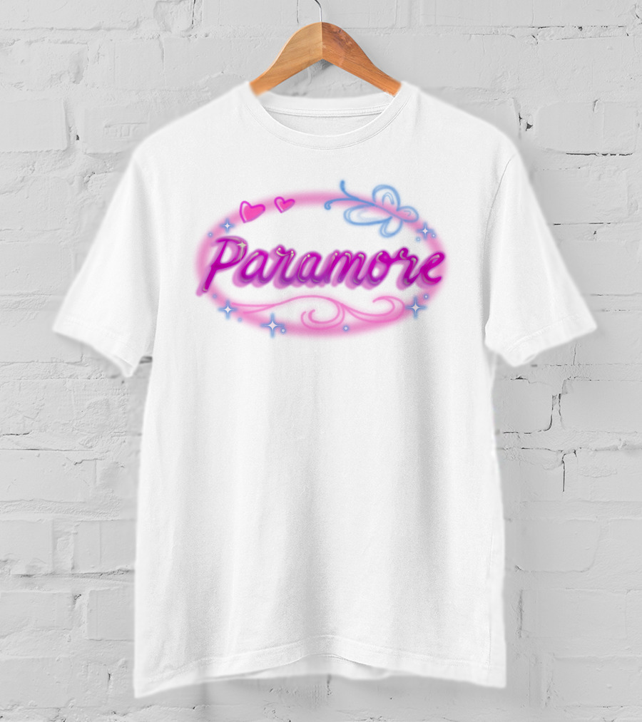Paramore Pink Hearts Butterfly Sparkle Custom Hand Airbrushed T-Shirt