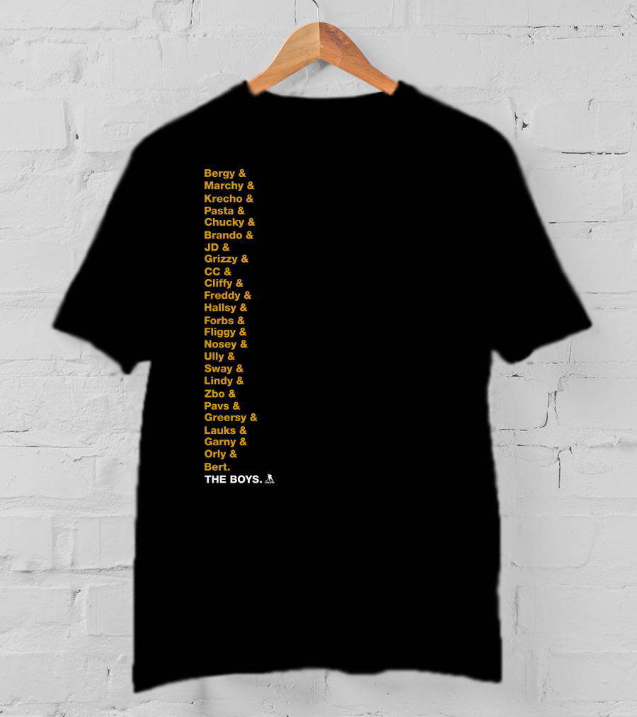 Bergy Marchy Krecho Pasta Chucky Brando JD Grizzy CC Cliffy Freddy Hallsy Forbs Fliggy Ully Nosey Sway Lindy Zbo Pavs Greersy Lauks Garny Orly Bert THE BOYS T-Shirt
