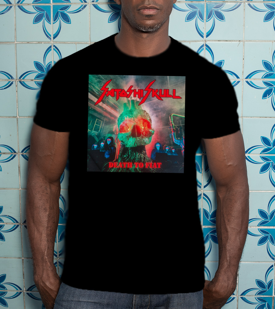 Satashi Skull Death To Fiat Electric Neon Skull With Hooded Figures T-Shirt