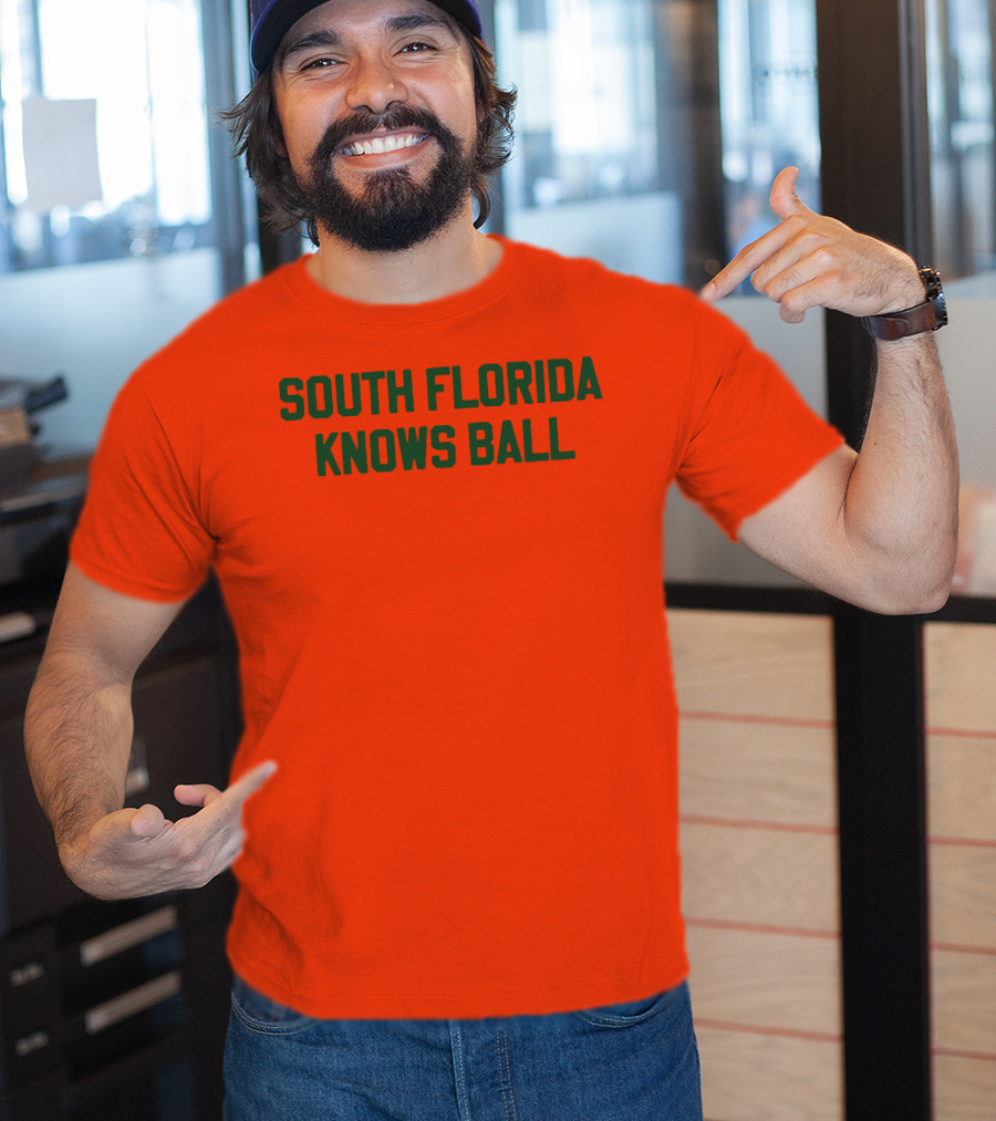 South Florida Knows Ball Bold Green Text On Orange T-Shirt