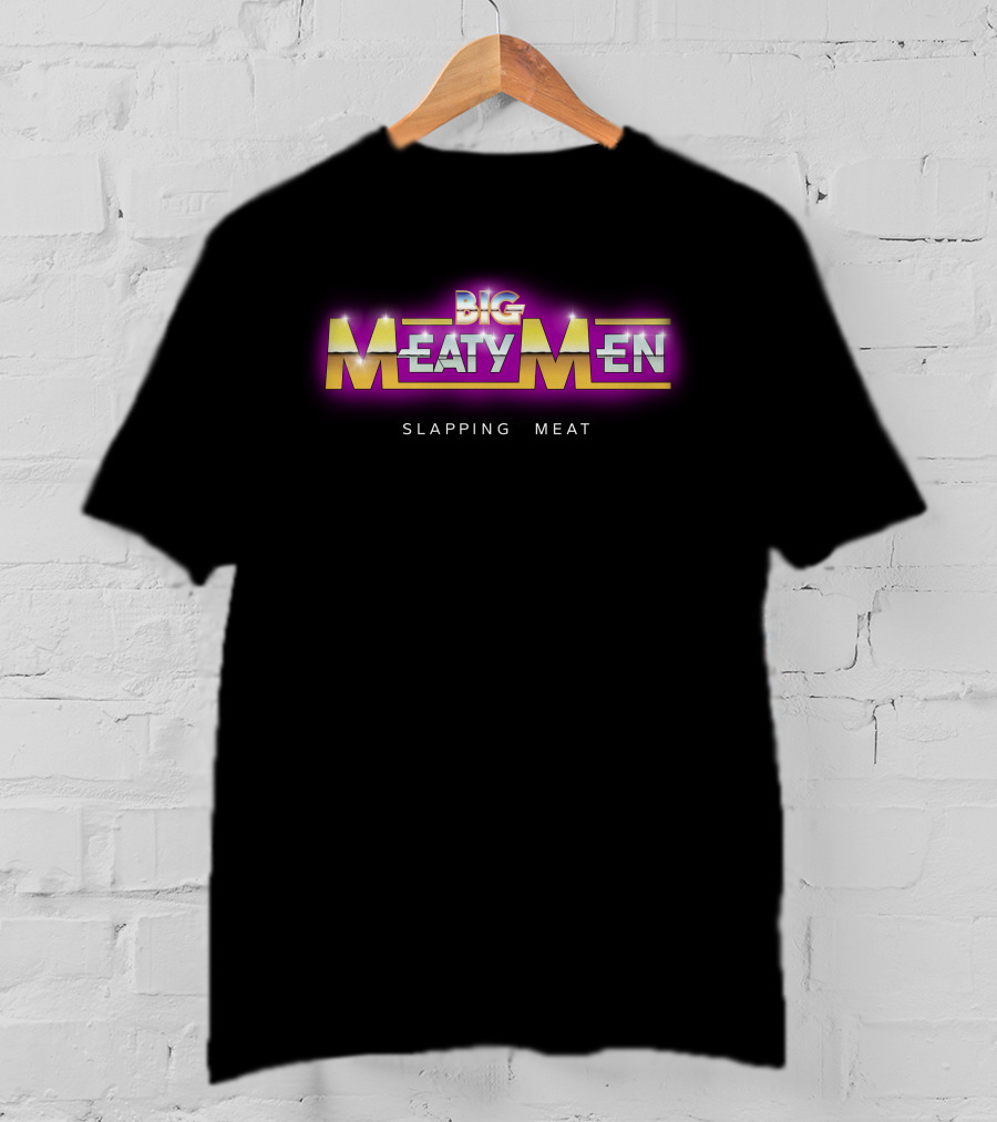 B/R Wrestling Big Meaty Men Slapping Meat Bold Vibrant Retro T-Shirt