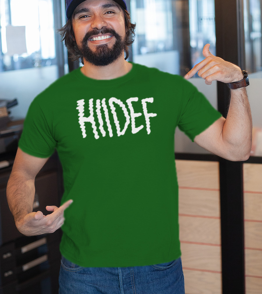 Hdi Hiidef White Text On Green Background T-Shirt