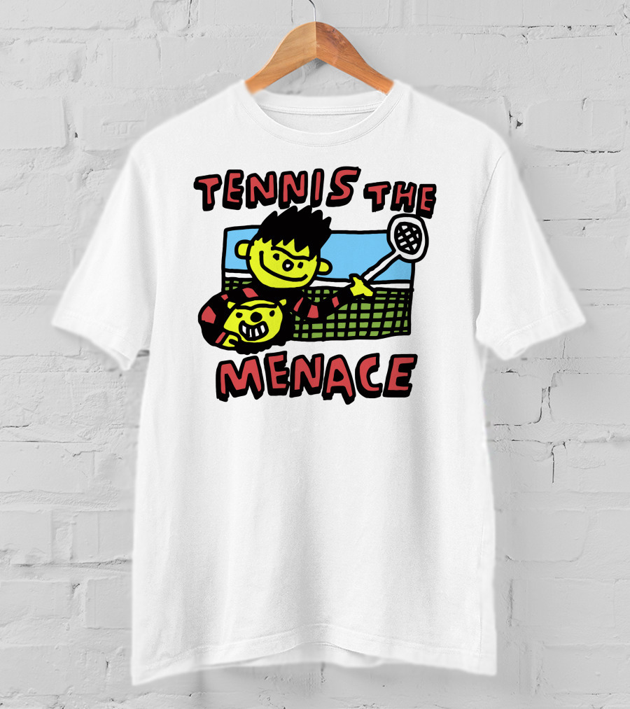 Tennis The Menace Comic Style Tennis Player With Racket T-Shirt