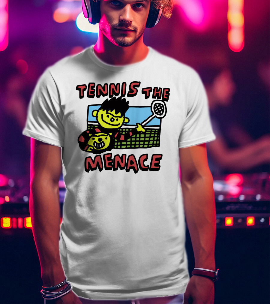Tennis The Menace Comic Style Tennis Player With Racket T-Shirt