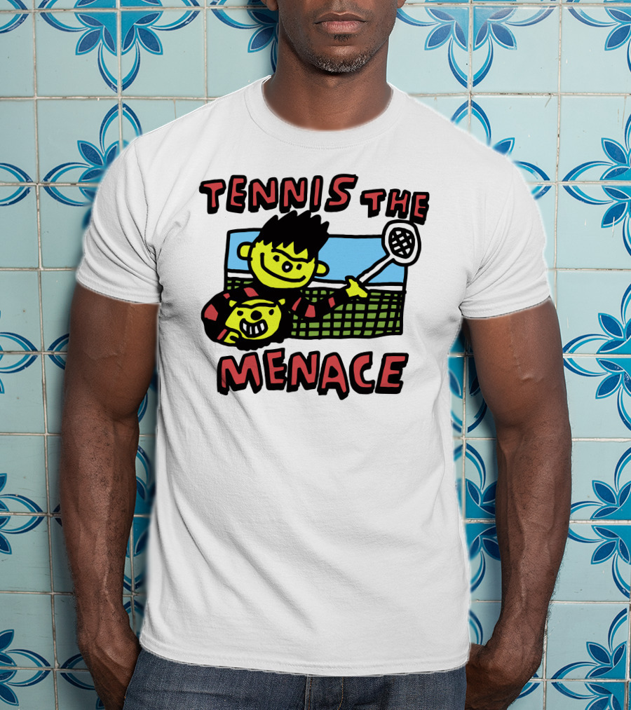 Tennis The Menace Comic Style Tennis Player With Racket T-Shirt