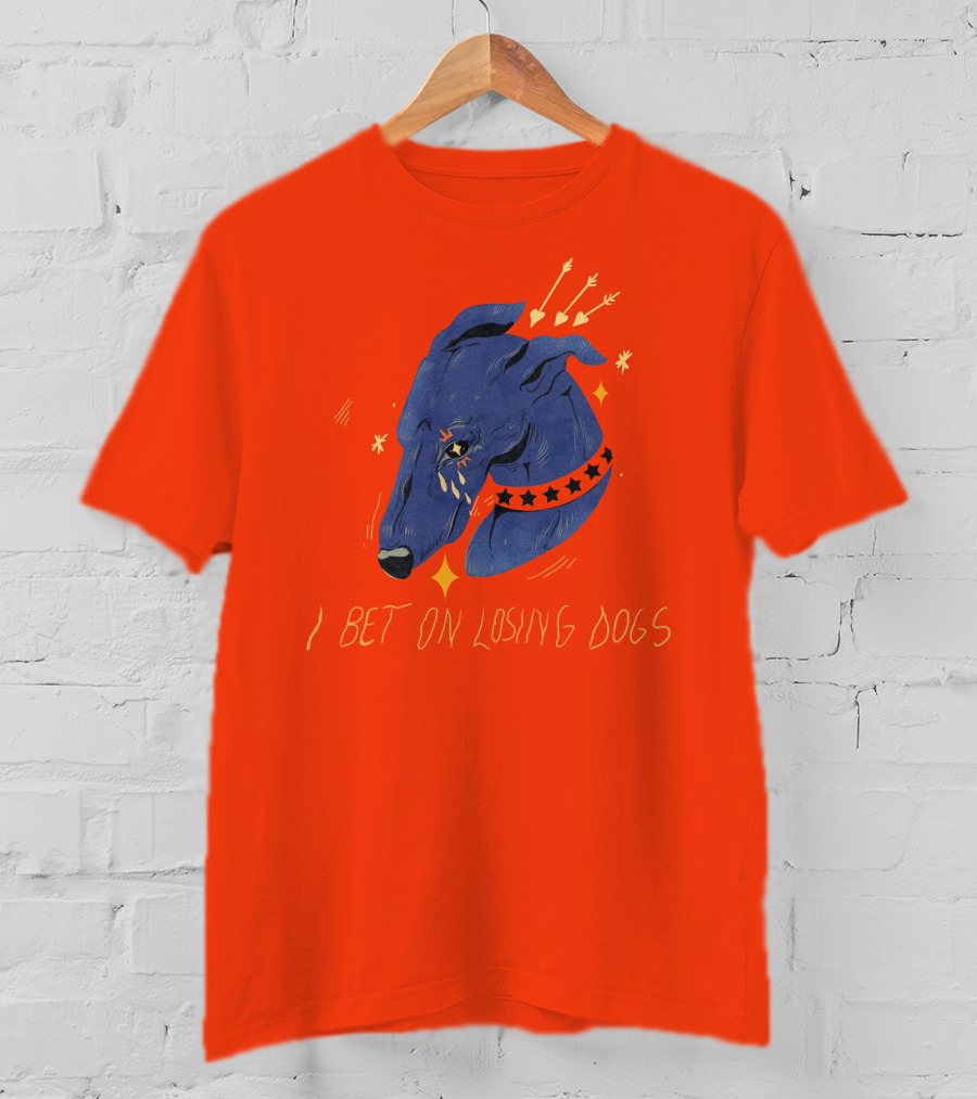 Galactix I Bet On Losing Dogs Blue Greyhound With Stars And Arrows T-Shirt