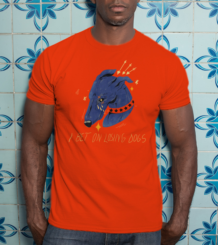 Galactix I Bet On Losing Dogs Blue Greyhound With Stars And Arrows T-Shirt