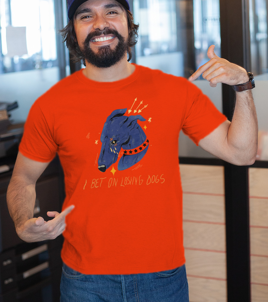 Galactix I Bet On Losing Dogs Blue Greyhound With Stars And Arrows T-Shirt