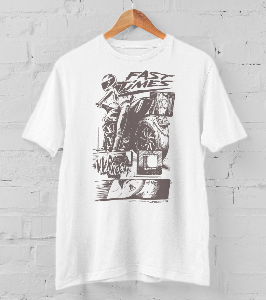 Fast Times Vroom Motorcycle Rider Action Panels T-Shirt