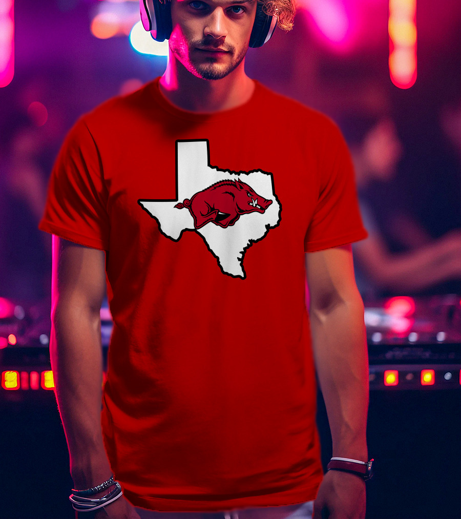 Arkansas Razorbacks Strong Hog Over Texas Map T-Shirt
