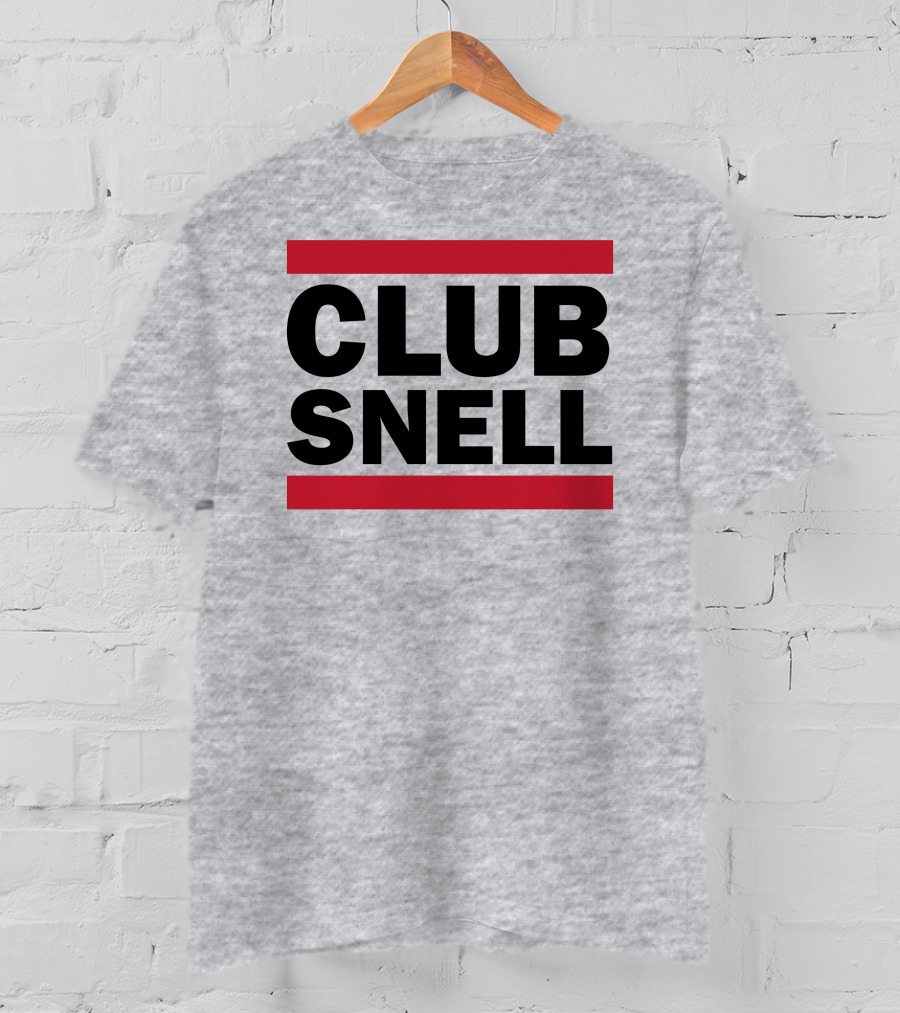 Club Snell Bold Black Text With Red Stripes On Gray Background T-Shirt