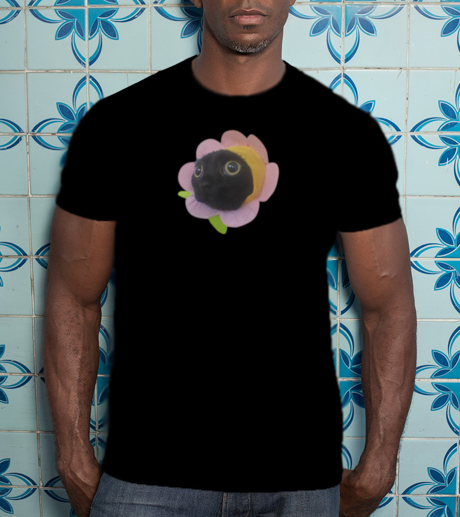 Bigfootjinx Flower Cat Face In Pink Petals T-Shirt