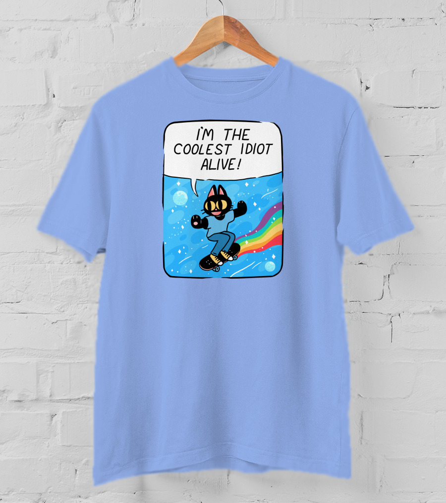 Mollyjohnt I'm The Coolest Idiot Alive Skateboarding Cat With Rainbow Trail T-Shirt