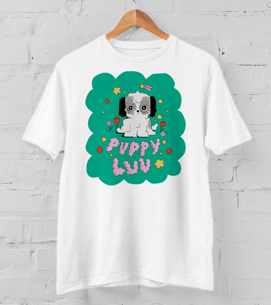 Puppy Luv Chloe Moriondo Cute Cartoon Dog With Stars And Flowers T-Shirt