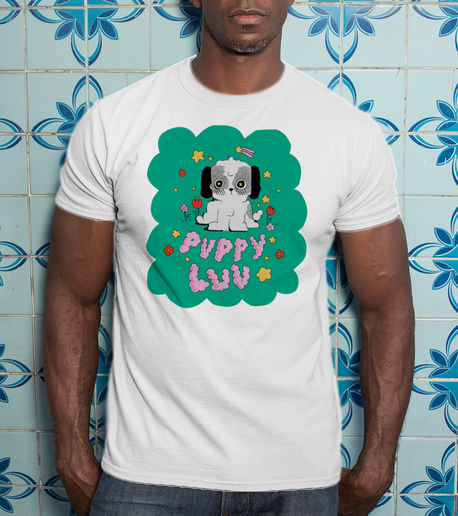 Puppy Luv Chloe Moriondo Cute Cartoon Dog With Stars And Flowers T-Shirt