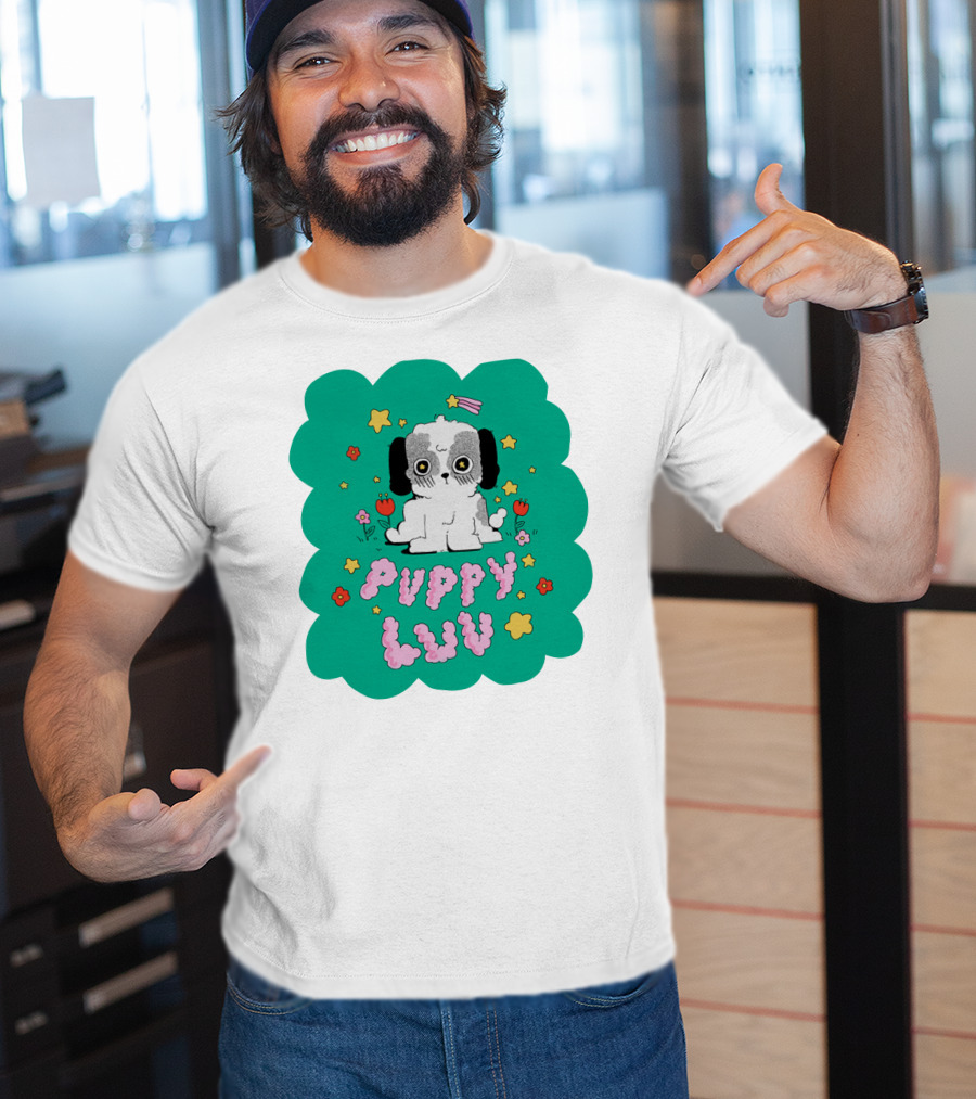 Puppy Luv Chloe Moriondo Cute Cartoon Dog With Stars And Flowers T-Shirt