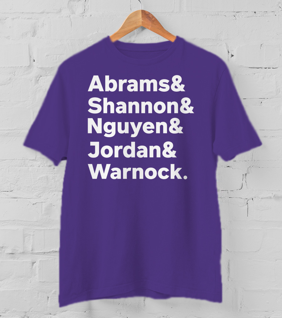 Abrams Shannon Nguyen Jordan Warnock Bold Text Purple Background T-Shirt