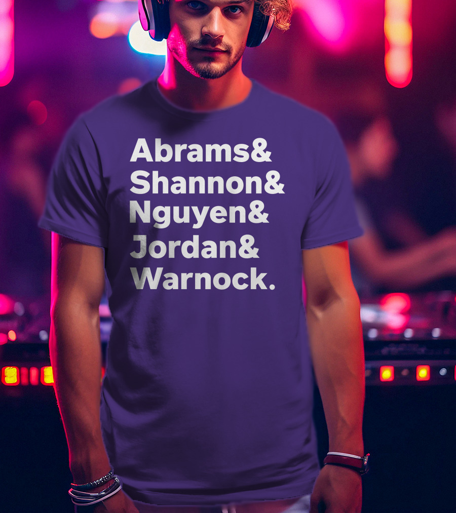 Abrams Shannon Nguyen Jordan Warnock Bold Text Purple Background T-Shirt
