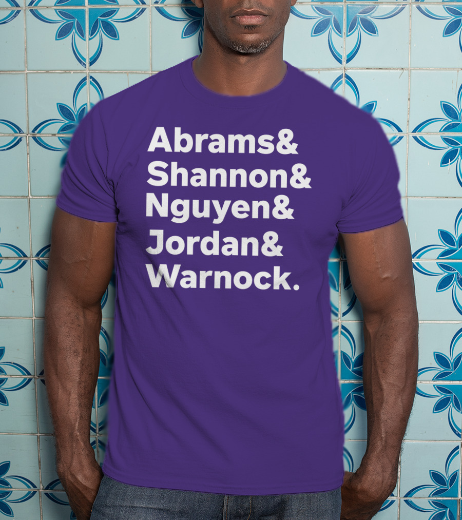 Abrams Shannon Nguyen Jordan Warnock Bold Text Purple Background T-Shirt