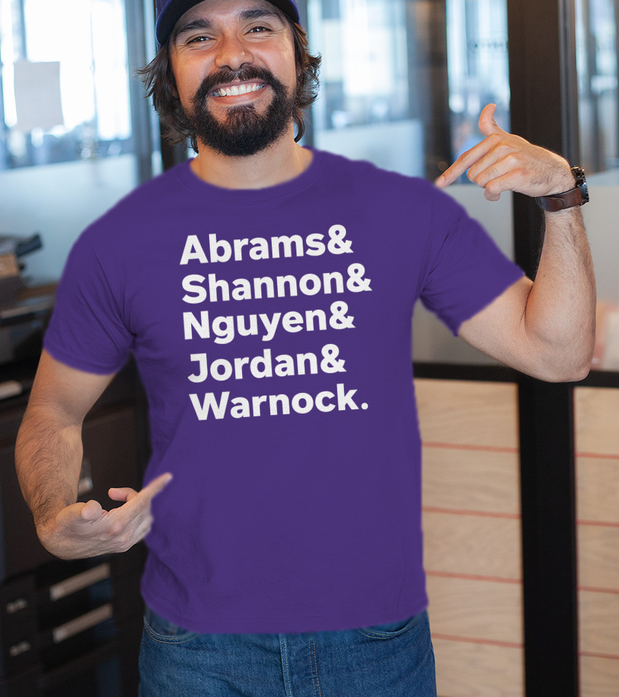Abrams Shannon Nguyen Jordan Warnock Bold Text Purple Background T-Shirt