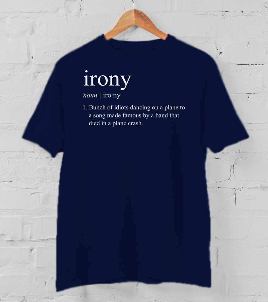 Irony Noun Bunch Of Idiots Dancing On A Plane To A Song Made Famous By A Band That Died In A Plane Crash T-Shirt