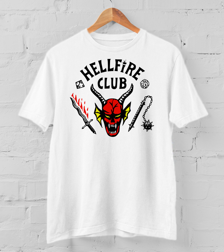 Hellfire Club Devil Flaming Sword Mace Dice Icon Collection T-Shirt