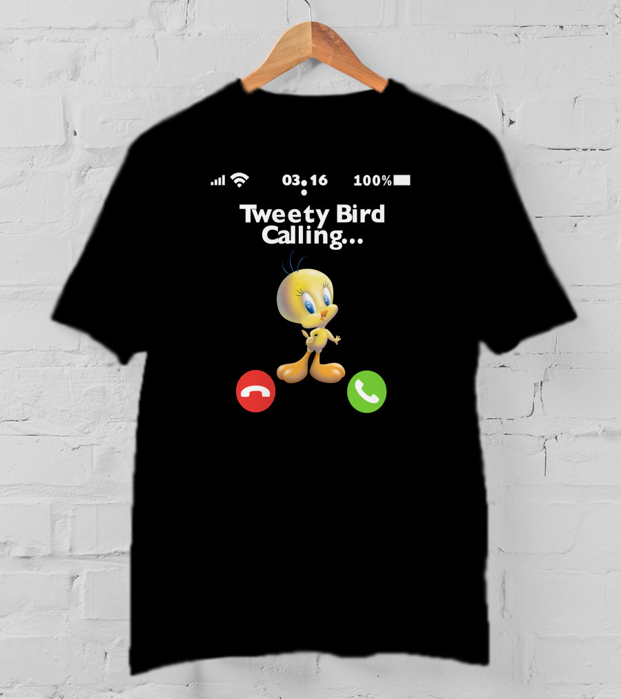 Tweety Bird Calling Incoming Call Icon 100 Percent Battery WiFi Time 03 16 T-Shirt
