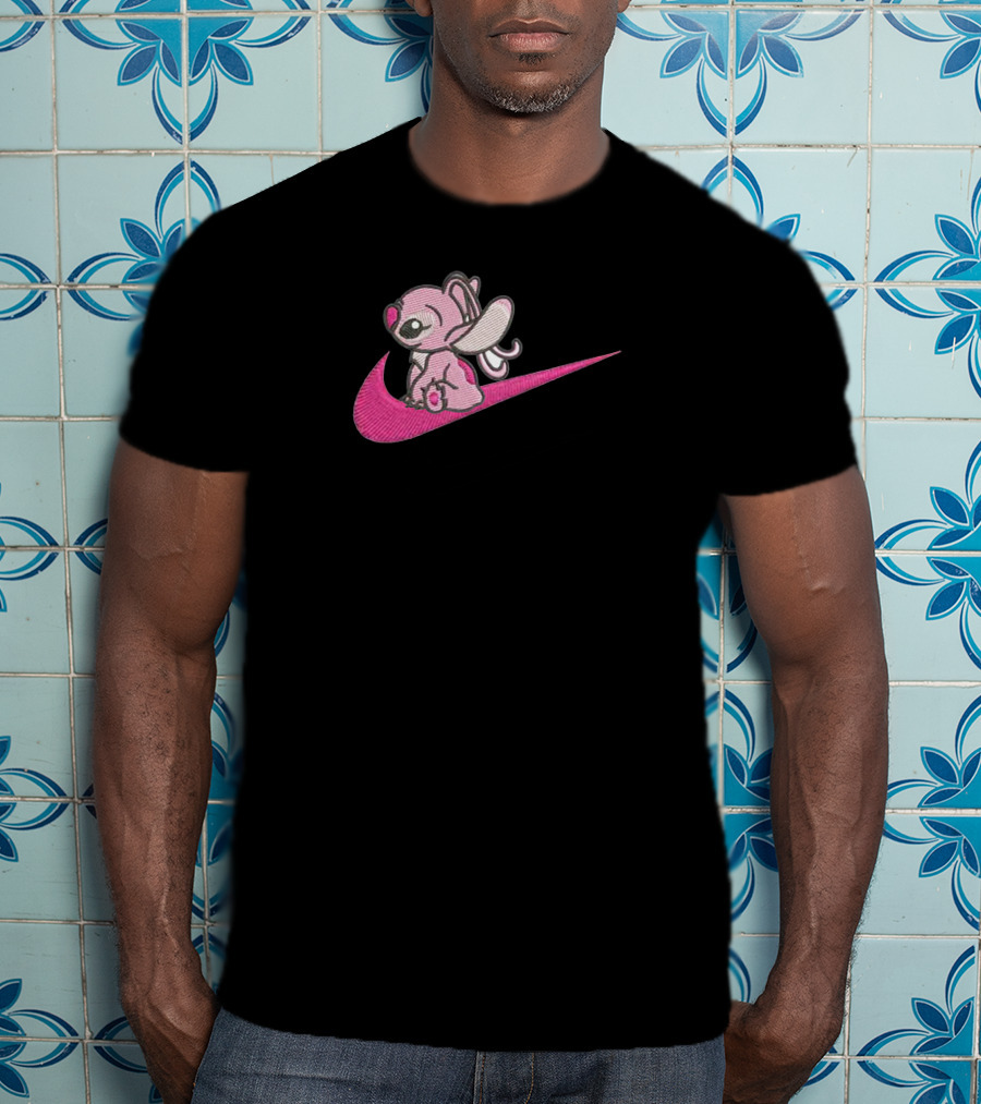 Stitch 2 Pink Sitting On Swoosh T-Shirt
