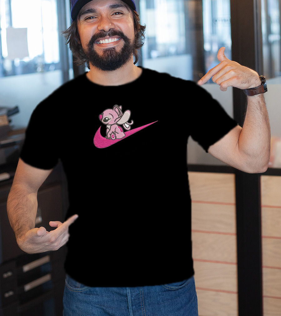 Stitch 2 Pink Sitting On Swoosh T-Shirt