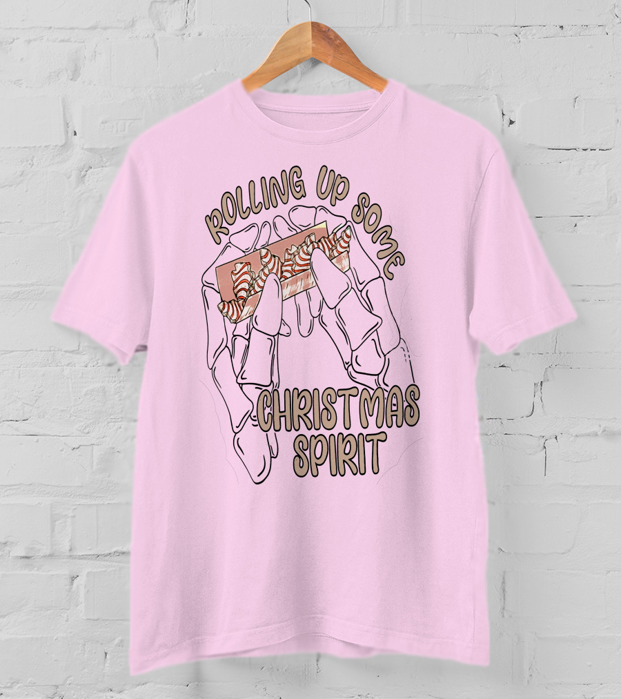 Rolling Up Some Christmas Spirit Skeleton Hands With Candy Cane Wrapper T-Shirt