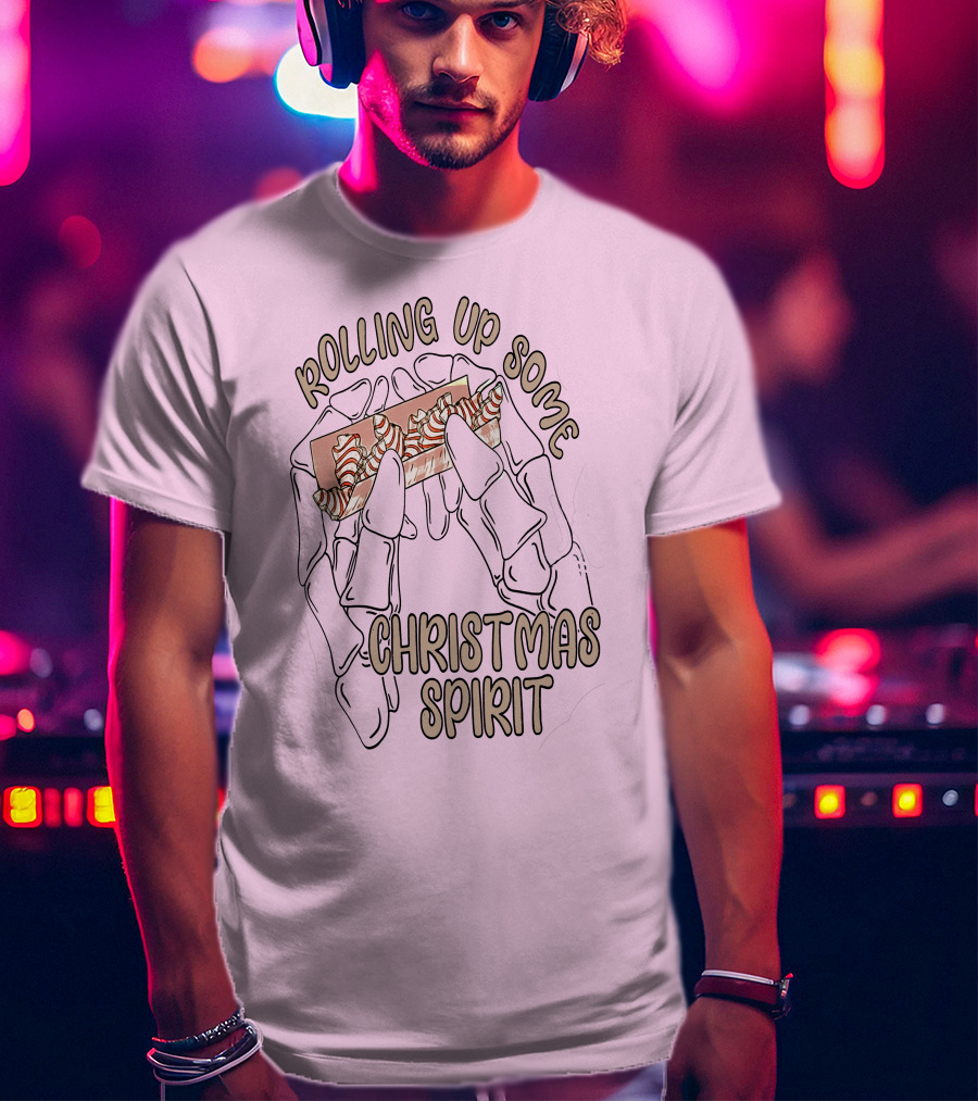 Rolling Up Some Christmas Spirit Skeleton Hands With Candy Cane Wrapper T-Shirt