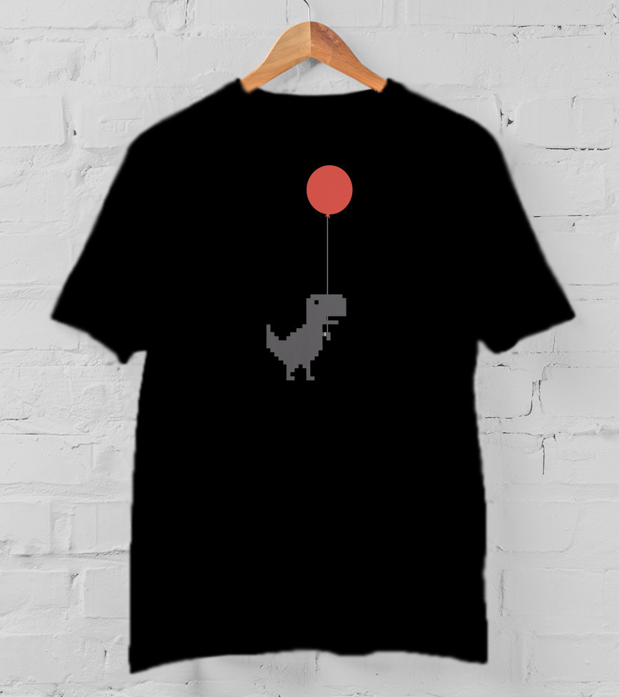 The Dino Balloon Pixel Art Dinosaur With Red Balloon T-Shirt