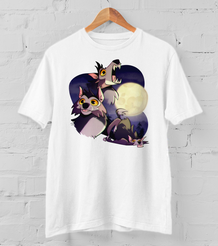 Three Wuff Moon Essential Wolves Howling Full Moon Night Sky T-Shirt