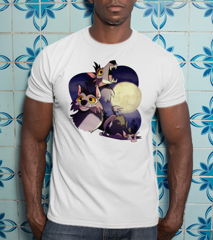 Three Wuff Moon Essential Wolves Howling Full Moon Night Sky T-Shirt