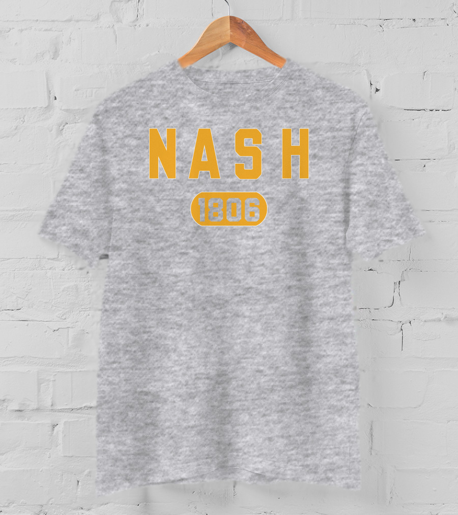 Nash 1806 Retro Varsity Style Yellow Text On Gray Background T-Shirt