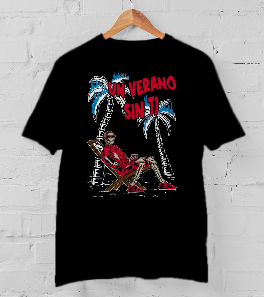 Bad Bunny Un Verano Sin Ti Skeleton On Lounge Chair With Palm Trees T-Shirt