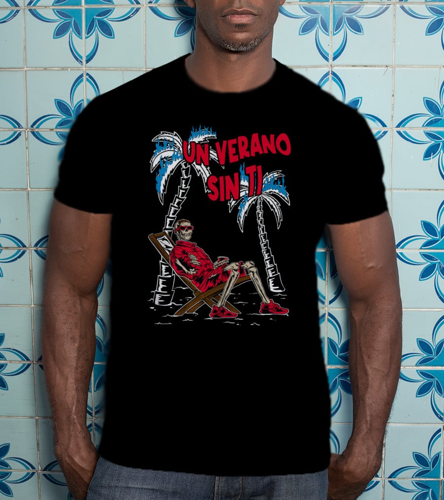 Bad Bunny Un Verano Sin Ti Skeleton On Lounge Chair With Palm Trees T-Shirt