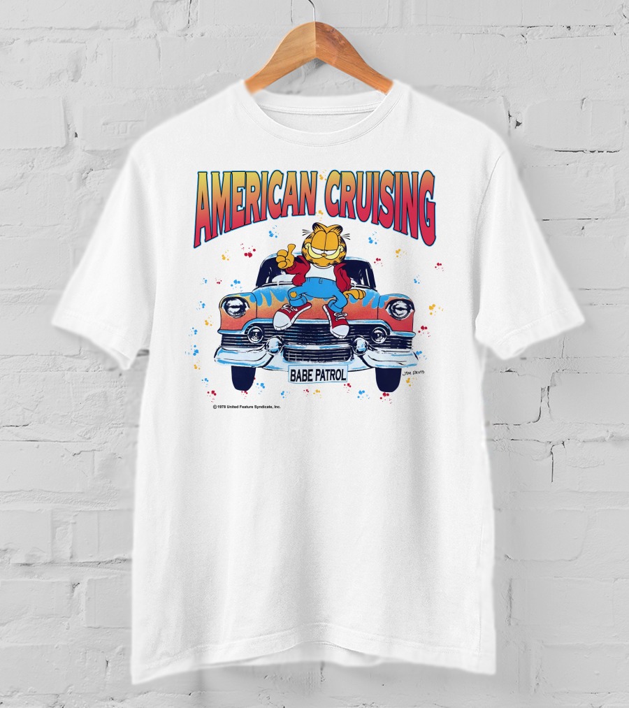 Garfield American Cruising Babe Patrol Vintage Car Fun T-Shirt