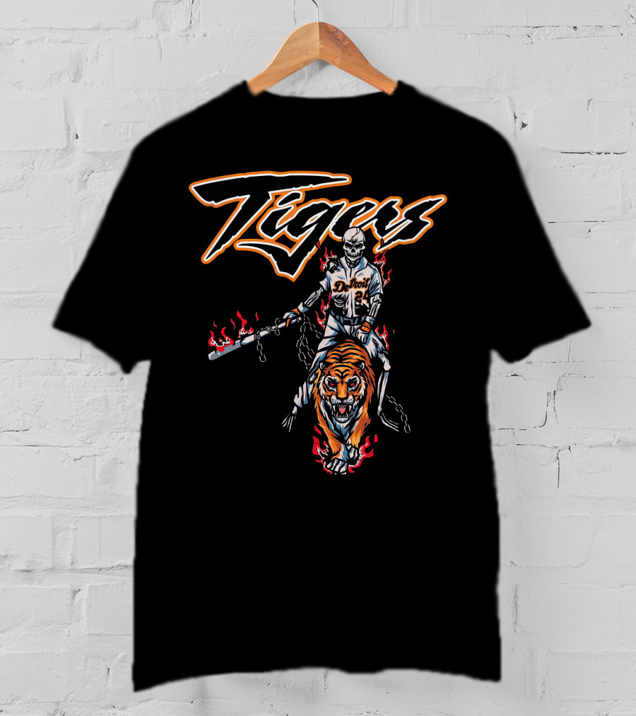 Detroit Tigers Cade Cunningham Flaming Rider And Tiger T-Shirt