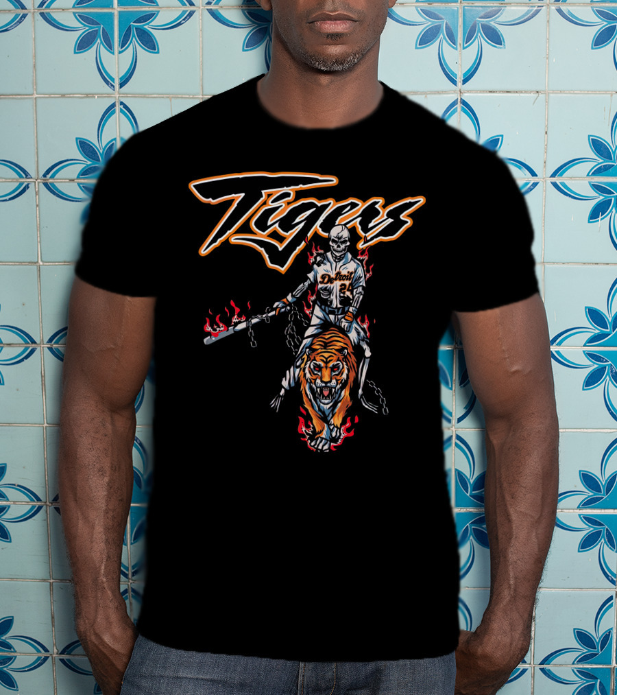 Detroit Tigers Cade Cunningham Flaming Rider And Tiger T-Shirt