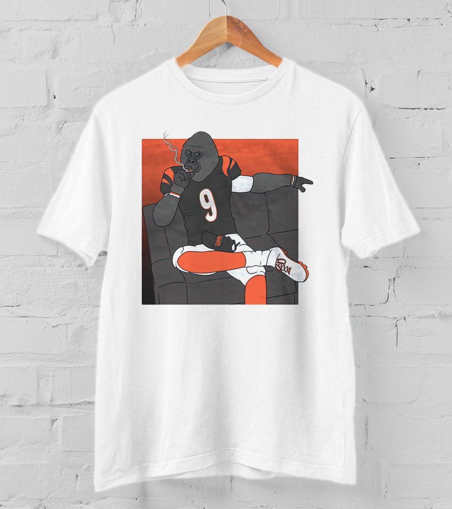 Harambe Smoking Gorilla Wearing Number 9 Jersey Sitting On Couch T-Shirt