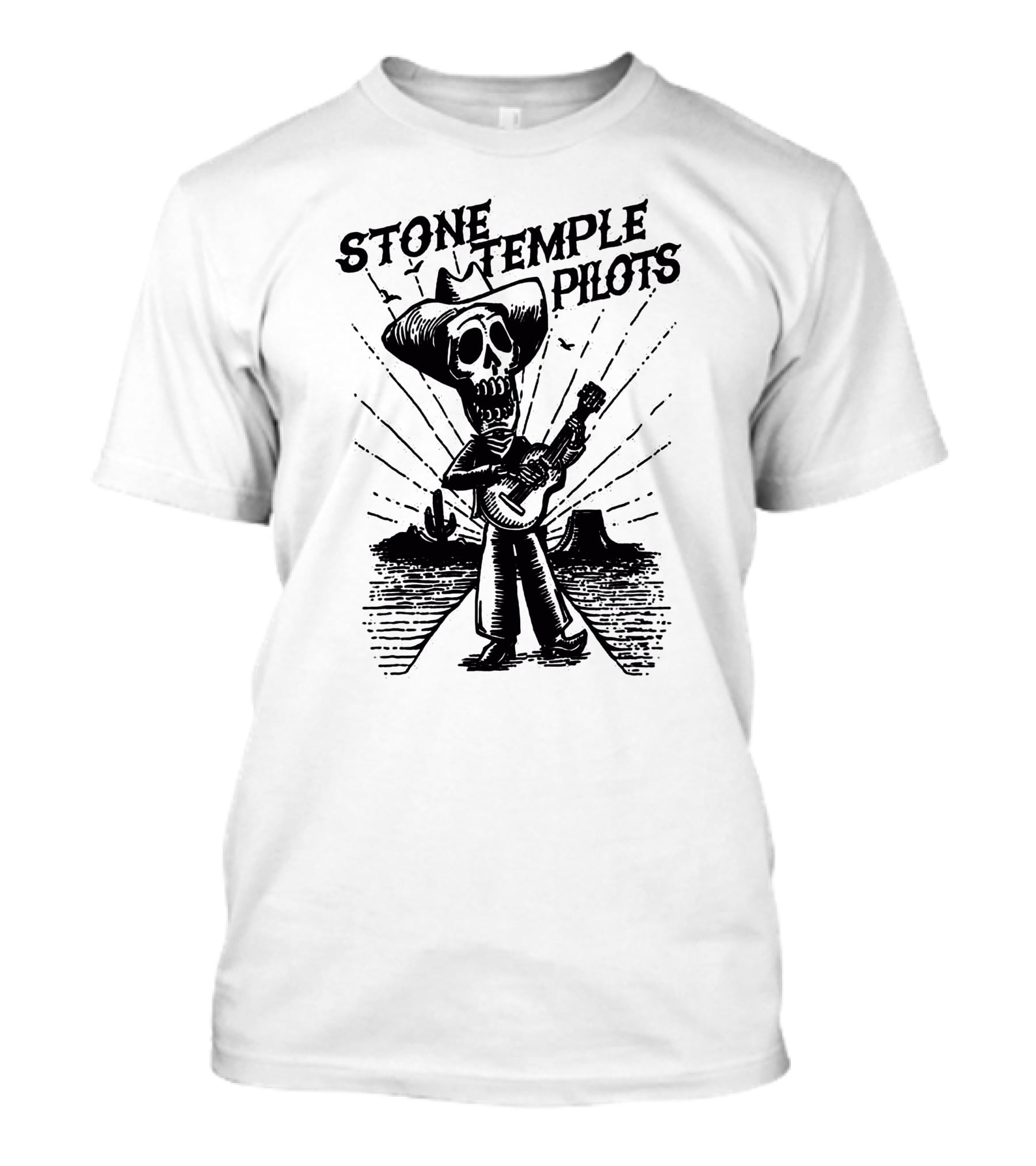 STONE TEMPLE PILOTS Skeleton Cowboy Playing Guitar Desert Scene T-Shirt