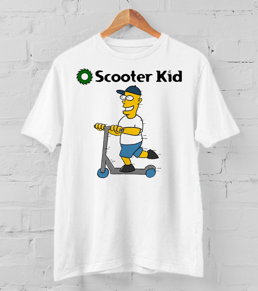 Scooter Kid Cartoon Character Riding Fun T-Shirt