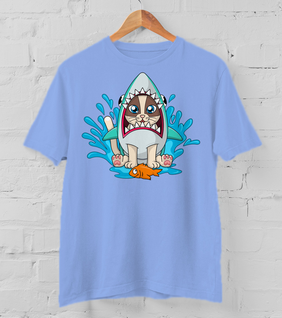 Inquisitormaster Merch Cute Cat Shark Splash Fish T-Shirt