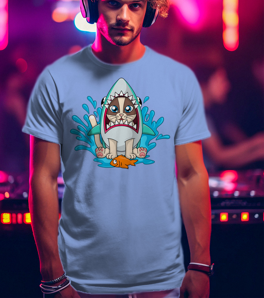 Inquisitormaster Merch Cute Cat Shark Splash Fish T-Shirt