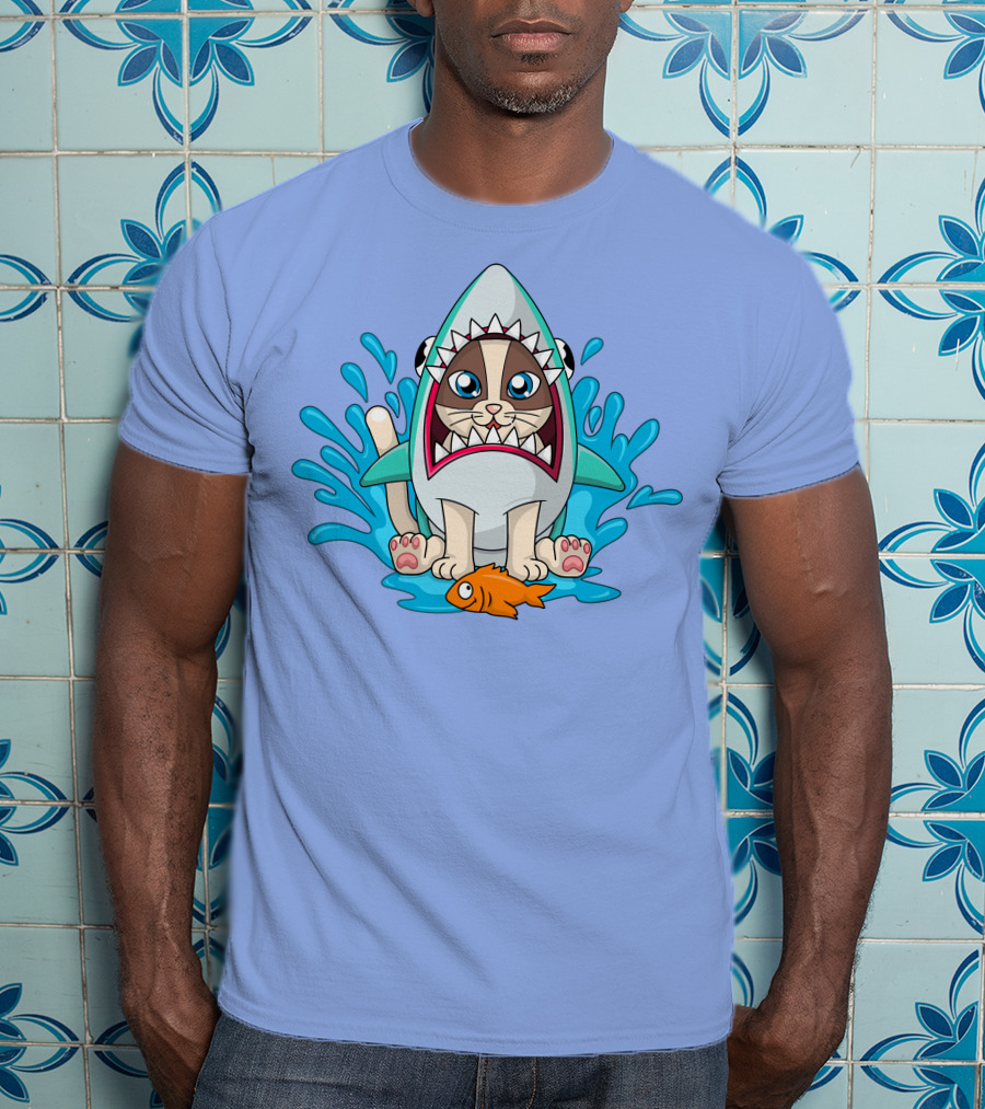 Inquisitormaster Merch Cute Cat Shark Splash Fish T-Shirt